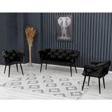 Decoraks Balon Çay Seti Takımı Koltuk Takımı Oturma Odası Kafe Antre Hol Ofis 2+1+1 Siyah Metal