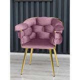Decoraks Balon Çay Seti Tekli Koltuk Sandalye Berjer Oturma Odası Kafe Antre Hol Ofis Gold Metal - Pudra - Pembe