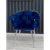 Decoraks Balon Çay Seti Tekli Koltuk Sandalye Berjer Oturma Odası Kafe Antre Hol Ofis Krom Metal - Lacivert