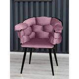 Decoraks Balon Çay Seti Tekli Koltuk Sandalye Berjer Oturma Odası Kafe Antre Hol Ofis Siyah Metal - Pudra - Pembe