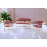 Decoraks Rio Çay Seti Takımı Koltuk Takımı Oturma Odası Kafe Antre Hol Ofis 2+1+1 Gold Metal - Pudra Pembe