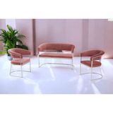 Decoraks Rio Çay Seti Takımı Koltuk Takımı Oturma Odası Kafe Antre Hol Ofis 2+1+1 Krom Metal - Pudra Pembe