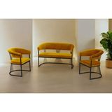 Decoraks Rio Çay Seti Takımı Koltuk Takımı Oturma Odası Kafe Antre Hol Ofis 2+1+1 Siyah Metal - Hardal