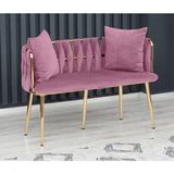 Decoraks Sarmaşık Çay Seti Koltuk Kanepe Oturma Odası Kafe Antre Hol Ofis 2 Kişilik Gold Metal - Pudra Pembe