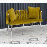 Decoraks Sarmaşık Çay Seti Koltuk Kanepe Oturma Odası Kafe Antre Hol Ofis 2 Kişilik Krom Metal - Hardal