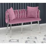 Decoraks Sarmaşık Çay Seti Koltuk Kanepe Oturma Odası Kafe Antre Hol Ofis 2 Kişilik Krom Metal - Pudra Pembe