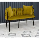 Decoraks Sarmaşık Çay Seti Koltuk Kanepe Oturma Odası Kafe Antre Hol Ofis 2 Kişilik Siyah Metal - Hardal