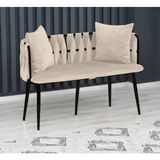 Decoraks Sarmaşık Çay Seti Koltuk Kanepe Oturma Odası Kafe Antre Hol Ofis 2 Kişilik Siyah Metal - Krem