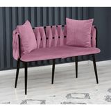 Decoraks Sarmaşık Çay Seti Koltuk Kanepe Oturma Odası Kafe Antre Hol Ofis 2 Kişilik Siyah Metal - Pudra Pembe