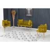 Decoraks Sarmaşık Çay Seti Takımı Koltuk Takımı Oturma Odası Kafe Antre Hol Ofis 2+1+1 Gold Metal - Hardal