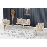 Decoraks Sarmaşık Çay Seti Takımı Koltuk Takımı Oturma Odası Kafe Antre Hol Ofis 2+1+1 Gold Metal - Krem