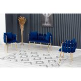 Decoraks Sarmaşık Çay Seti Takımı Koltuk Takımı Oturma Odası Kafe Antre Hol Ofis 2+1+1 Gold Metal - Lacivert