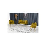 Decoraks Sarmaşık Çay Seti Takımı Koltuk Takımı Oturma Odası Kafe Antre Hol Ofis 2+1+1 Gold Metal - Yeşil