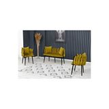 Decoraks Sarmaşık Çay Seti Takımı Koltuk Takımı Oturma Odası Kafe Antre Hol Ofis 2+1+1 Siyah Metal - Hardal
