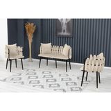 Decoraks Sarmaşık Çay Seti Takımı Koltuk Takımı Oturma Odası Kafe Antre Hol Ofis 2+1+1 Siyah Metal - Krem