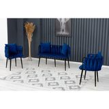 Decoraks Sarmaşık Çay Seti Takımı Koltuk Takımı Oturma Odası Kafe Antre Hol Ofis 2+1+1 Siyah Metal - Lacivert