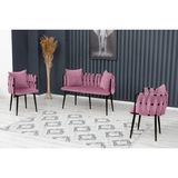 Decoraks Sarmaşık Çay Seti Takımı Koltuk Takımı Oturma Odası Kafe Antre Hol Ofis 2+1+1 Siyah Metal - Pudra Pembe