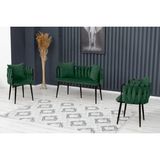 Decoraks Sarmaşık Çay Seti Takımı Koltuk Takımı Oturma Odası Kafe Antre Hol Ofis 2+1+1 Siyah Metal - Yeşil