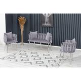 Decoraks Sarmaşık Çay Seti Takımı Siyah Koltuk Takımı Oturma Odası Kafe Antre Hol Ofis 2+1+1 Krom Metal - Gri