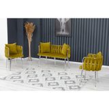 Decoraks Sarmaşık Çay Seti Takımı Siyah Koltuk Takımı Oturma Odası Kafe Antre Hol Ofis 2+1+1 Krom Metal - Hardal