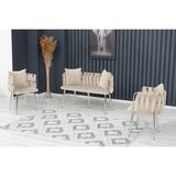 Decoraks Sarmaşık Çay Seti Takımı Siyah Koltuk Takımı Oturma Odası Kafe Antre Hol Ofis 2+1+1 Krom Metal - Krem