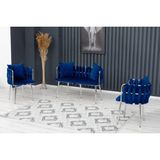 Decoraks Sarmaşık Çay Seti Takımı Siyah Koltuk Takımı Oturma Odası Kafe Antre Hol Ofis 2+1+1 Krom Metal - Lacivert