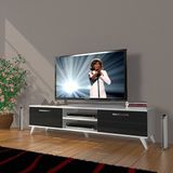 Decoraktiv Eko 140 MDF Dvd Retro Beyaz Siyah Tv Sehpa Ünitesi