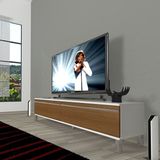 Decoraktiv Eko 140T Mdf Krom Ayaklı Beyaz Ceviz TV Sehpa Ünitesi