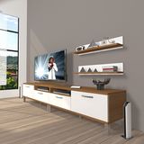 Decoraktiv Eko 200R Mdf Krom Ayaklı Beyaz Ceviz TV Sehpa Ünitesi