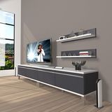 Decoraktiv Eko 200T Mdf Krom Ayaklı Beyaz Antrasit TV Sehpa Ünitesi