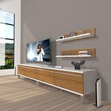 Decoraktiv Eko 200T Mdf Krom Ayaklı Beyaz Ceviz TV Sehpa Ünitesi