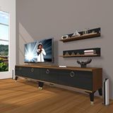 Decoraktiv Eko 220T MDF Gold Ceviz Siyah TV Ünitesi