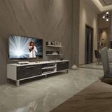 Decoraktiv EKO 4 Mdf Dvd Beyaz Siyah Mermer Krom Ayaklı Tv Ünitesi