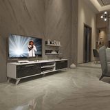 Decoraktiv Eko 4 MDF Dvd Retro TV Sehpa Ünitesi - Beyaz Siyah Mermer