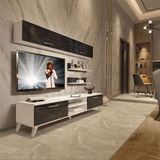 Decoraktiv EKO 5 Mdf Dvd Beyaz Siyah Mermer Retro Tv Ünitesi