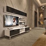 Decoraktiv Eko 5 Mdf Dvd Krom Ayaklı Beyaz Siyah Tv Sehpa Ünitesi