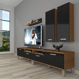 Decoraktiv Eko 5200D Slm Krom Ayaklı Ceviz Siyah Tv Sehpa Ünitesi