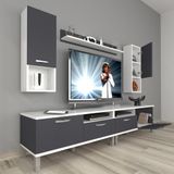 Decoraktiv Eko 5200DA Mdf Krom Ayaklı Beyaz Antrasit Tv Sehpa Ünitesi