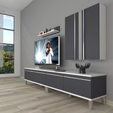 Decoraktiv Eko 5200T Mdf Krom Ayaklı Beyaz Antrasit Tv Sehpa Ünitesi