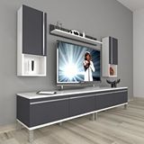 Decoraktiv Eko 5220TA Mdf Krom Ayaklı Beyaz Antrasit Tv Sehpa Ünitesi