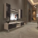 Decoraktiv Eko 5D Mdf Dvd Krom Ayaklı Beyaz Siyah Mermer Tv Ünitesi Tv Sehpası