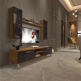 Decoraktiv EKO 5D Mdf Dvd Pera Siyah Mermer Krom Ayaklı Tv Ünitesi