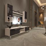 Decoraktiv EKO 5DA Mdf Dvd Beyaz Siyah Mermer Krom Ayaklı Tv Ünitesi