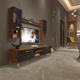 Decoraktiv Eko 5da MDF Dvd Krom Ayaklı TV Sehpa Ünitesi - Ceviz Siyah Mermer