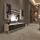 Decoraktiv Eko 5da Mdf Std Retro Tv Ünitesi Tv Sehpası - Beyaz Siyah Mermer - Beyaz - Siyah Mermer