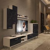 Decoraktiv Eko 6 MDF Dvd Krom Ayaklı TV Sehpa Ünitesi - Beyaz Siyah Mermer