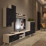 Decoraktiv Eko 6 MDF Dvd Retro TV Sehpa Ünitesi - Beyaz Siyah Mermer