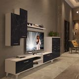Decoraktiv Eko 6 MDF Dvd Silver TV Sehpa Ünitesi - Beyaz Siyah Mermer