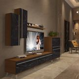 Decoraktiv Eko 6 Mdf Std Krom Ayaklı Tv Ünitesi Tv Sehpası - Ceviz Siyah Mermer