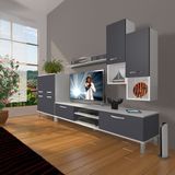 Decoraktiv Eko 6da Mdf DVD Krom Ayaklı Tv Ünitesi Tv Sehpası Beyaz Antrasit - Beyaz - Antrasit